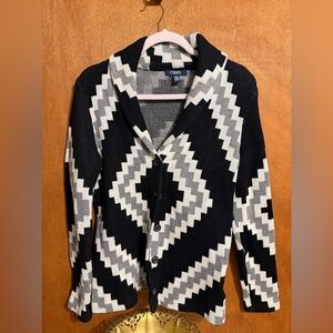 Chaps Black and White Zigzag Cardigan